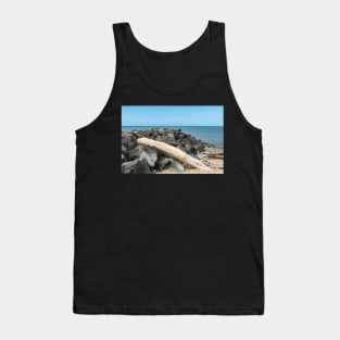 Aberaeron Beach - Rocks & Large Drift Wood Log Tank Top